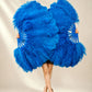 BurlyLuxe Half-Moon Beginner's Double-Sided Stage Fan 180° Single Layer Ostrich Feather Fan 25" × 52" for burlesque, cabaret and stage performance.