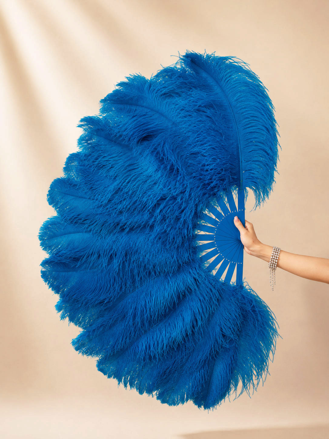 The Half-Moon Beginner's Double-Sided Stage Fan - 180° Single Layer Ostrich Feather Fan 25"x52"