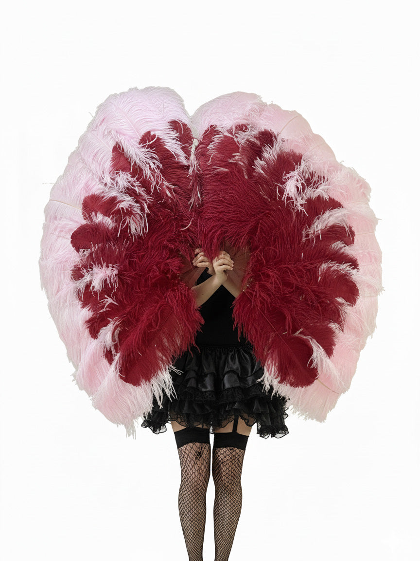 The Half-Moon Master Mix Color Fan - 180° Triple Layer Ostrich Feather Fan 35"x 69"