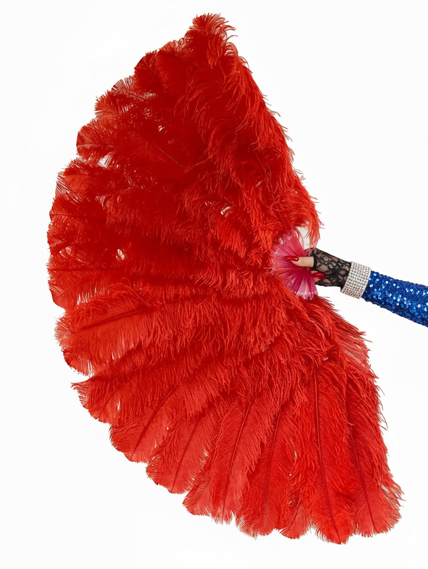 The Half-Moon Master Fan - 180° Triple Layer Ostrich Feather Fan 35"x 69"