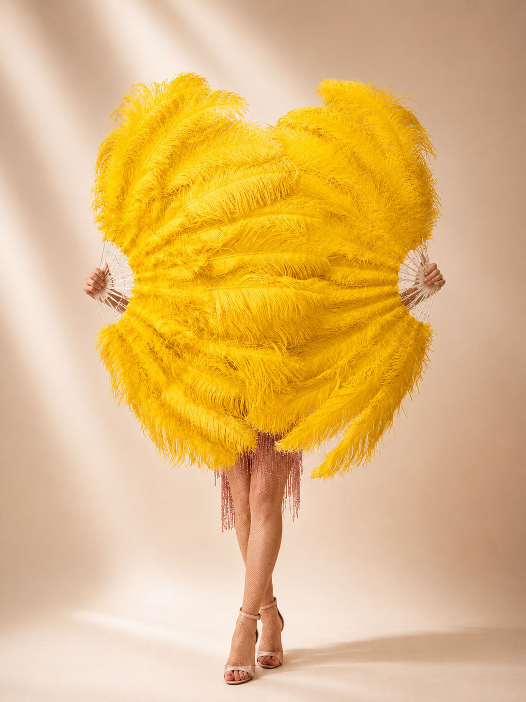 BurlyLuxe 180° Single Layer Ostrich Feather Fan 25" × 50" for burlesque, cabaret and stage performance