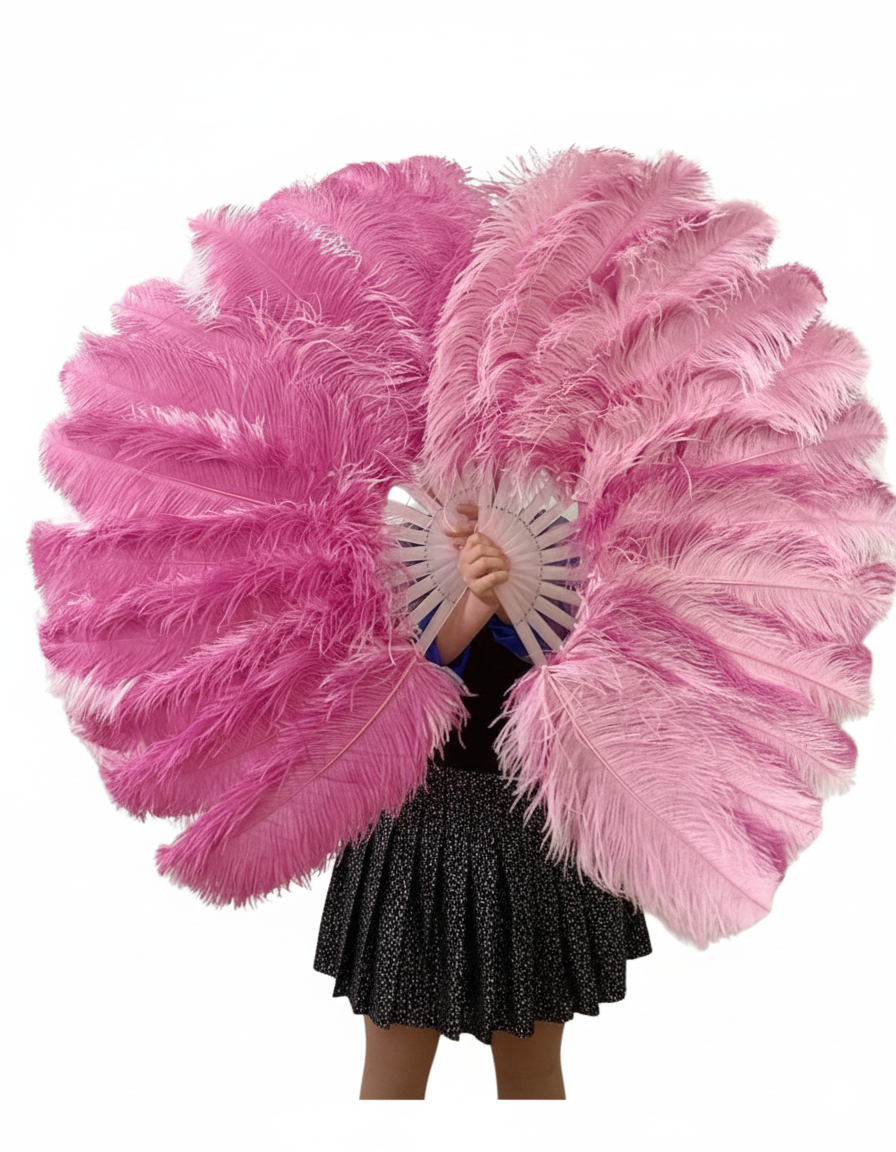 Single Layer Beginner’s Double-Sided Stage Ostrich Feather Fan 25"x 47"