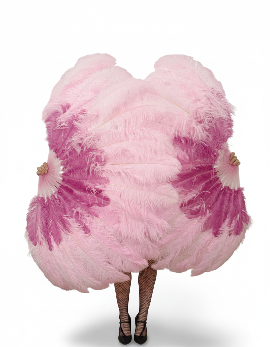 The Half-Moon Advanced Mix color Fan -  180°  2 Layer Ostrich Feather Fan 30"x60"