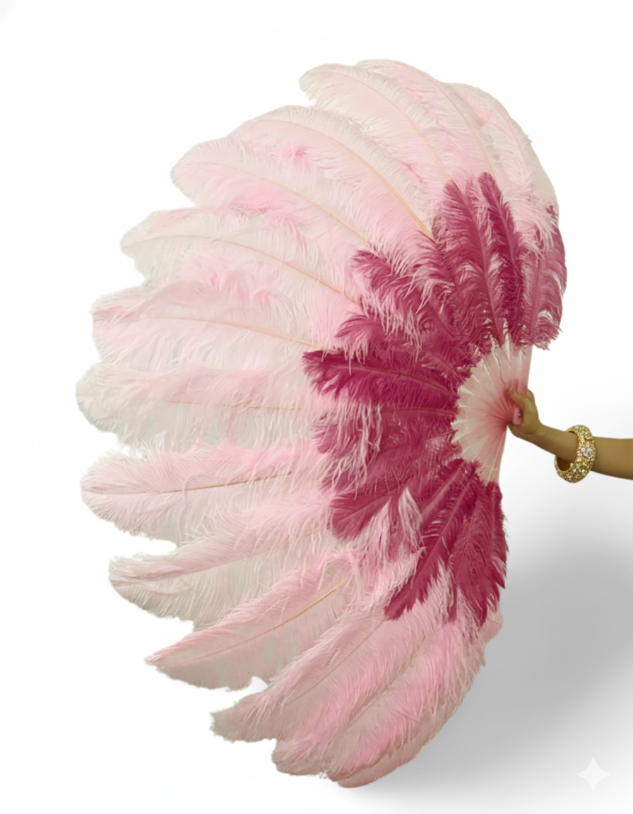 The Half-Moon Advanced Mix color Fan -  180°  2 Layer Ostrich Feather Fan 30"x60"