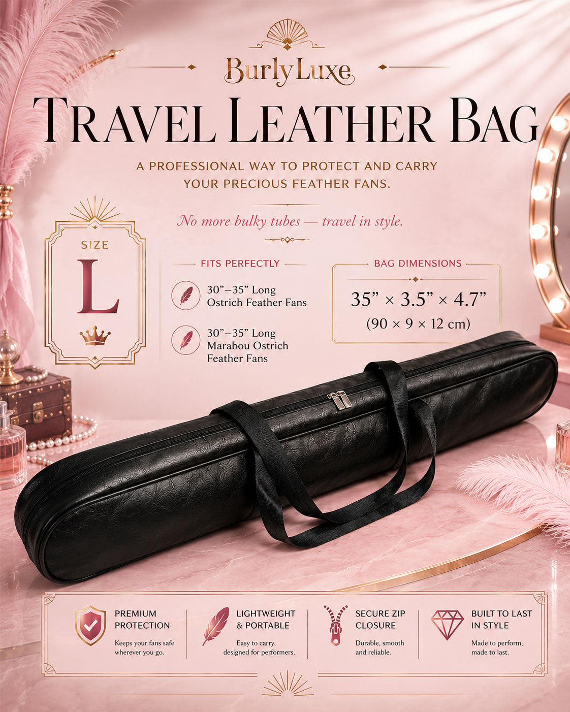 BurlyLuxe Classic Feather Fan Travel Bag