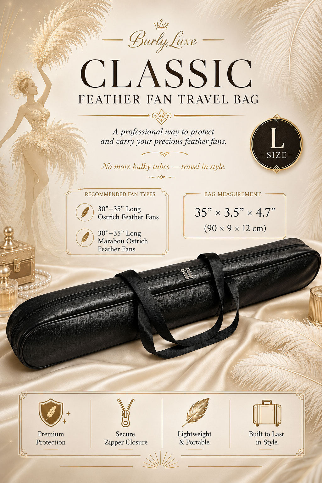 BurlyLuxe Classic Feather Fan Travel Bag