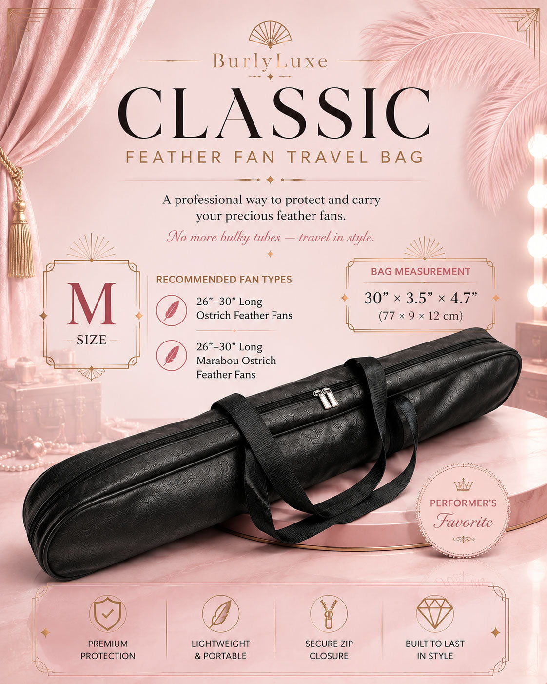 BurlyLuxe Classic Feather Fan Travel Bag