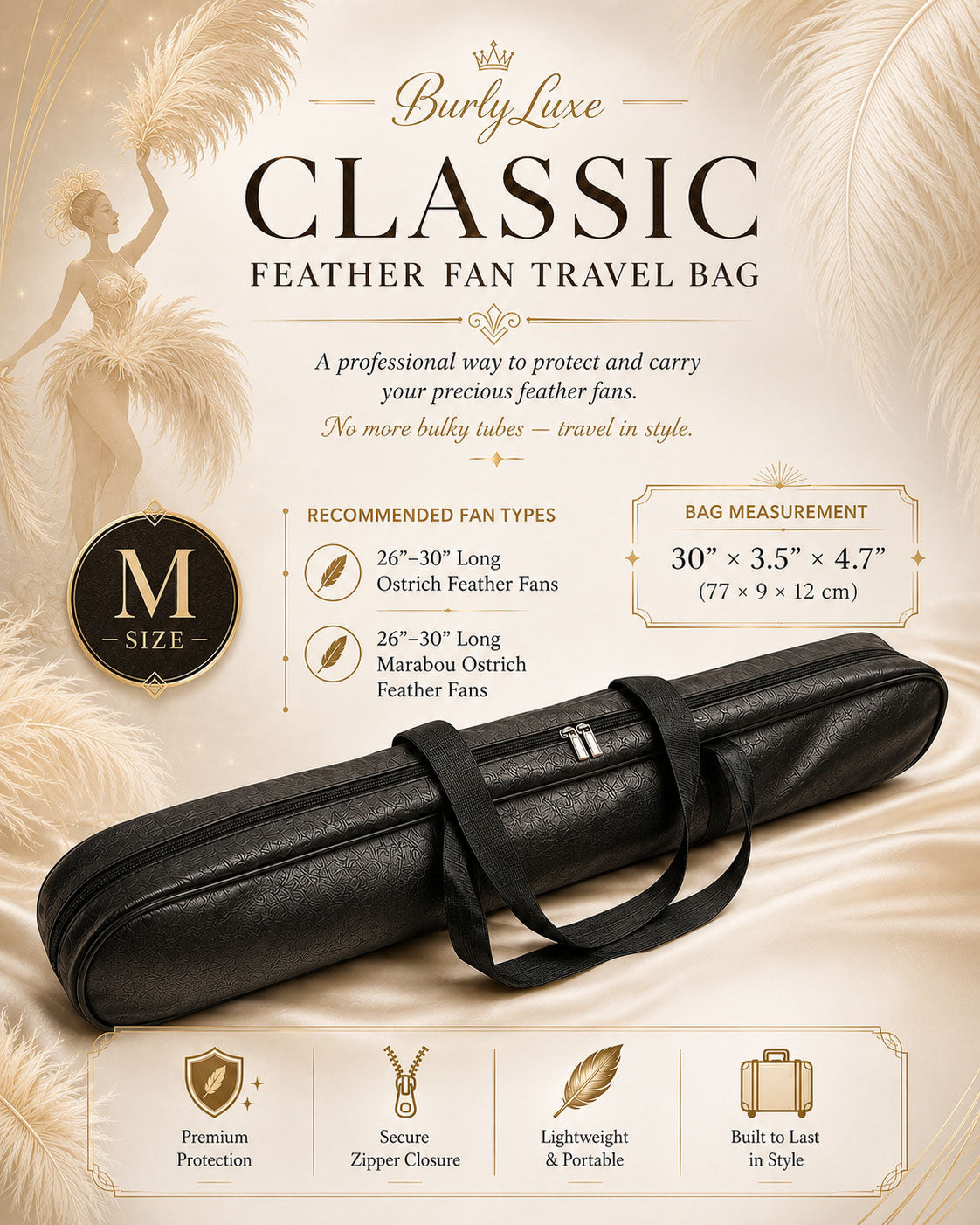 BurlyLuxe Classic Feather Fan Travel Bag