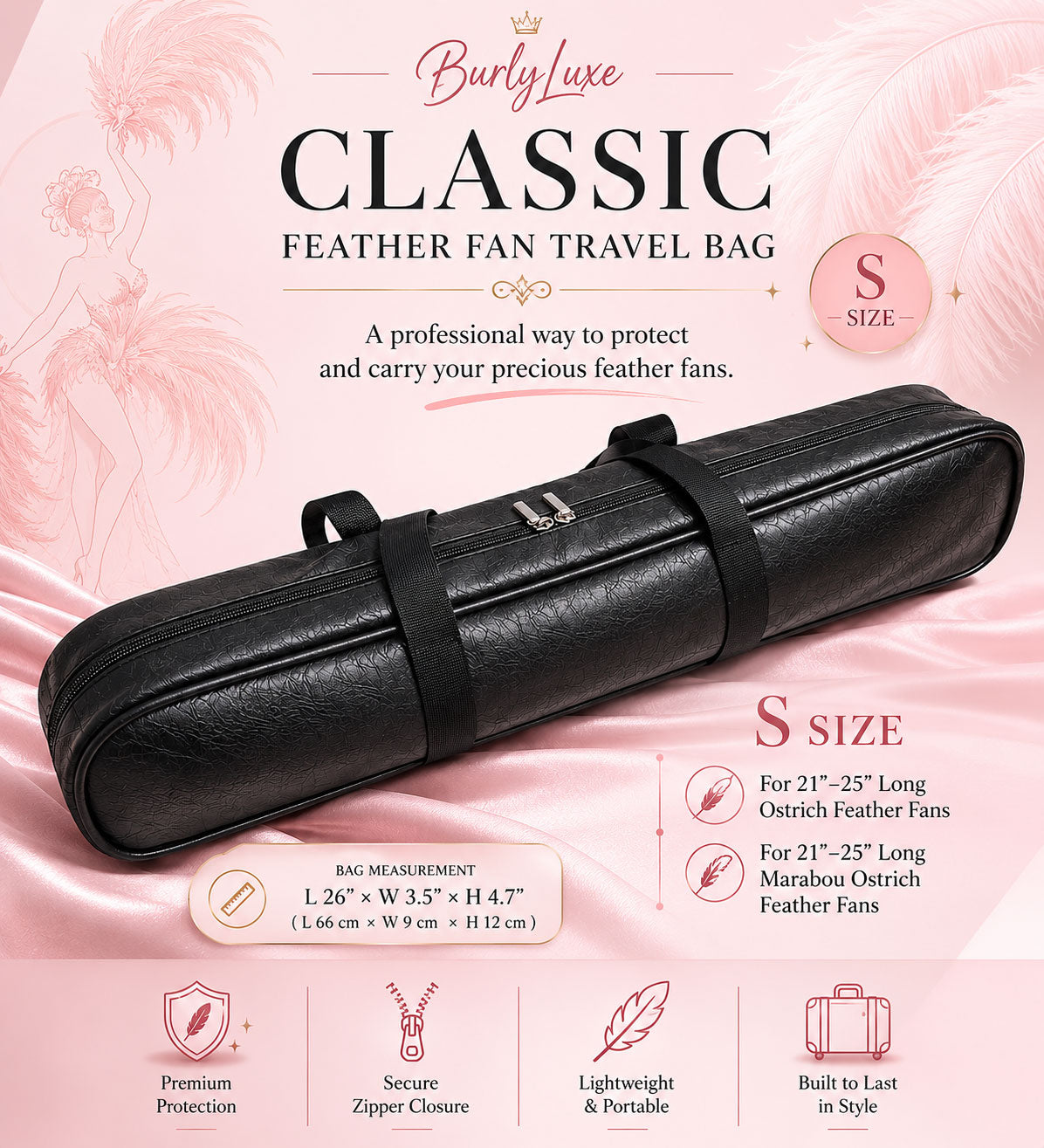 BurlyLuxe Classic Feather Fan Travel Bag