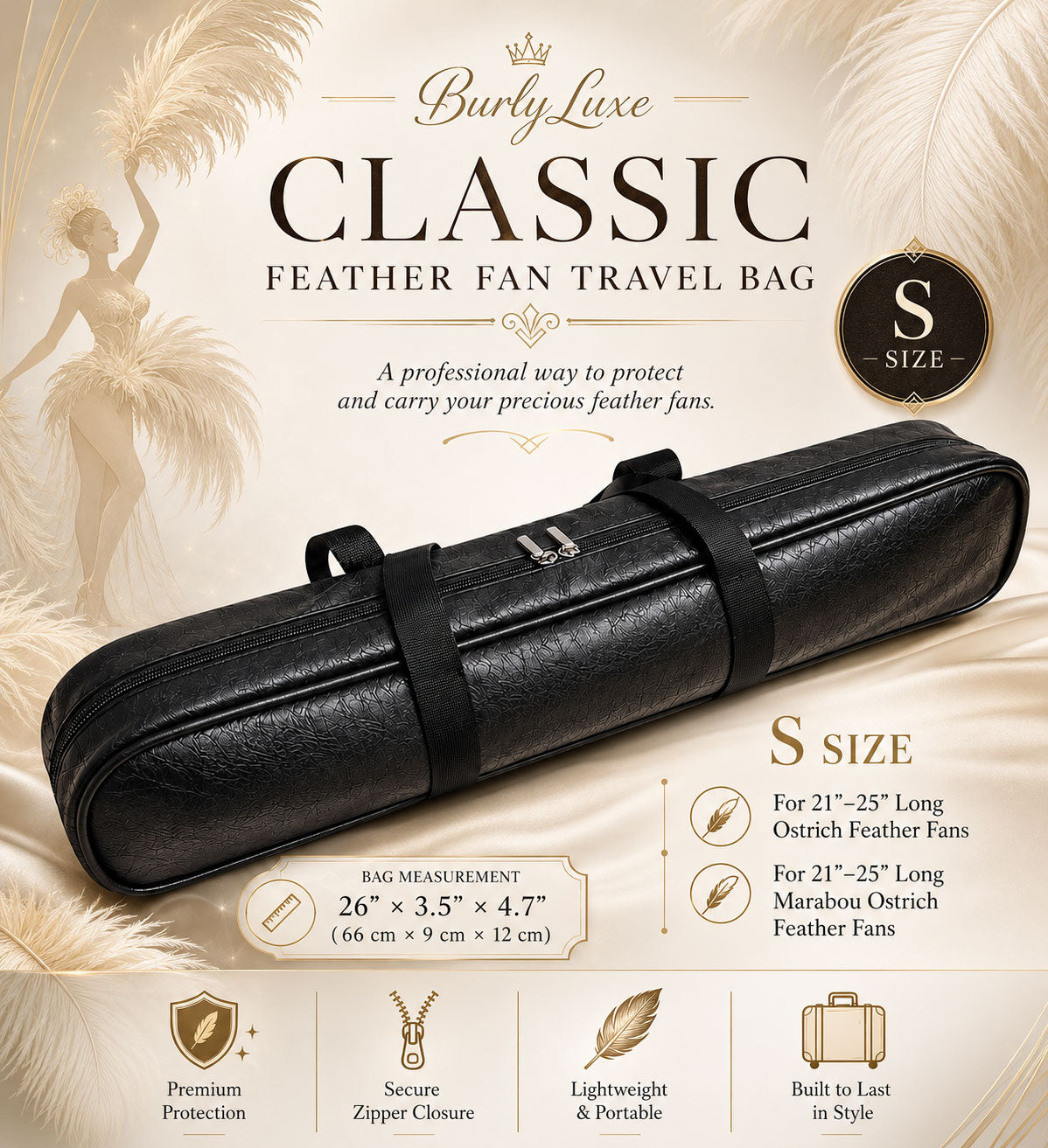 BurlyLuxe Classic Feather Fan Travel Bag