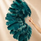 Side view of BurlyLuxe Single Layer Beginner's Double-Sided Stage Ostrich Feather Fan 25" × 47".