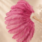 Close-up of BurlyLuxe Single Layer Beginner's Ostrich Feather Fan 25" × 45" showing feather texture and fan shape.