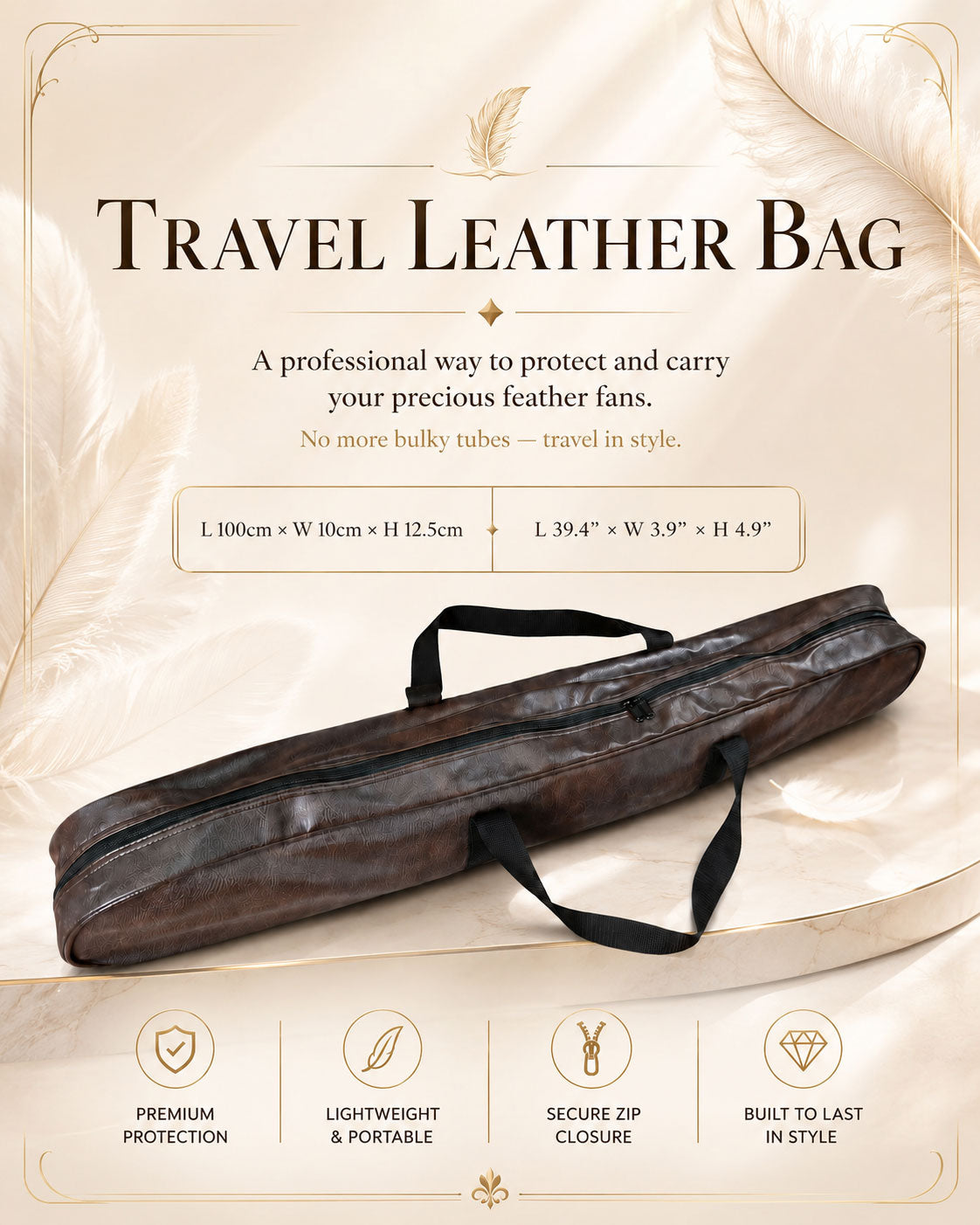 BurlyLuxe Brown Plus Feather Fan Travel Bag