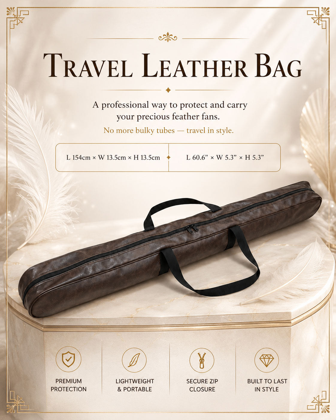 BurlyLuxe Brown Plus Feather Fan Travel Bag
