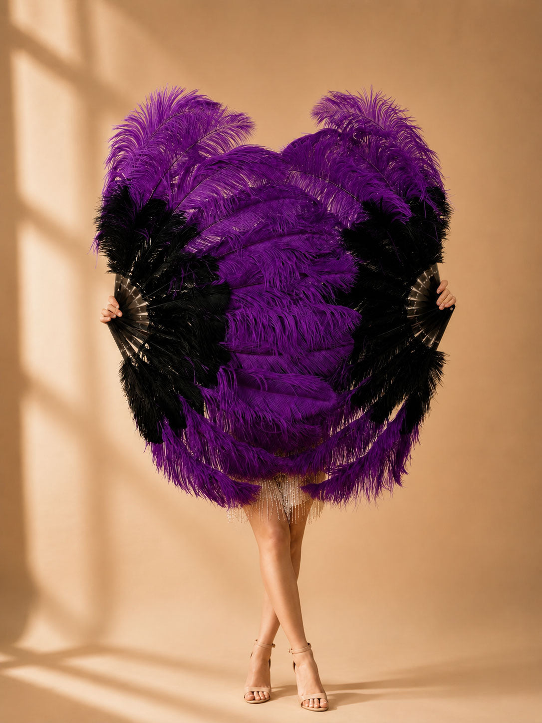 2 Layer Advanced mix color Ostrich Feather Fan 30"x54"