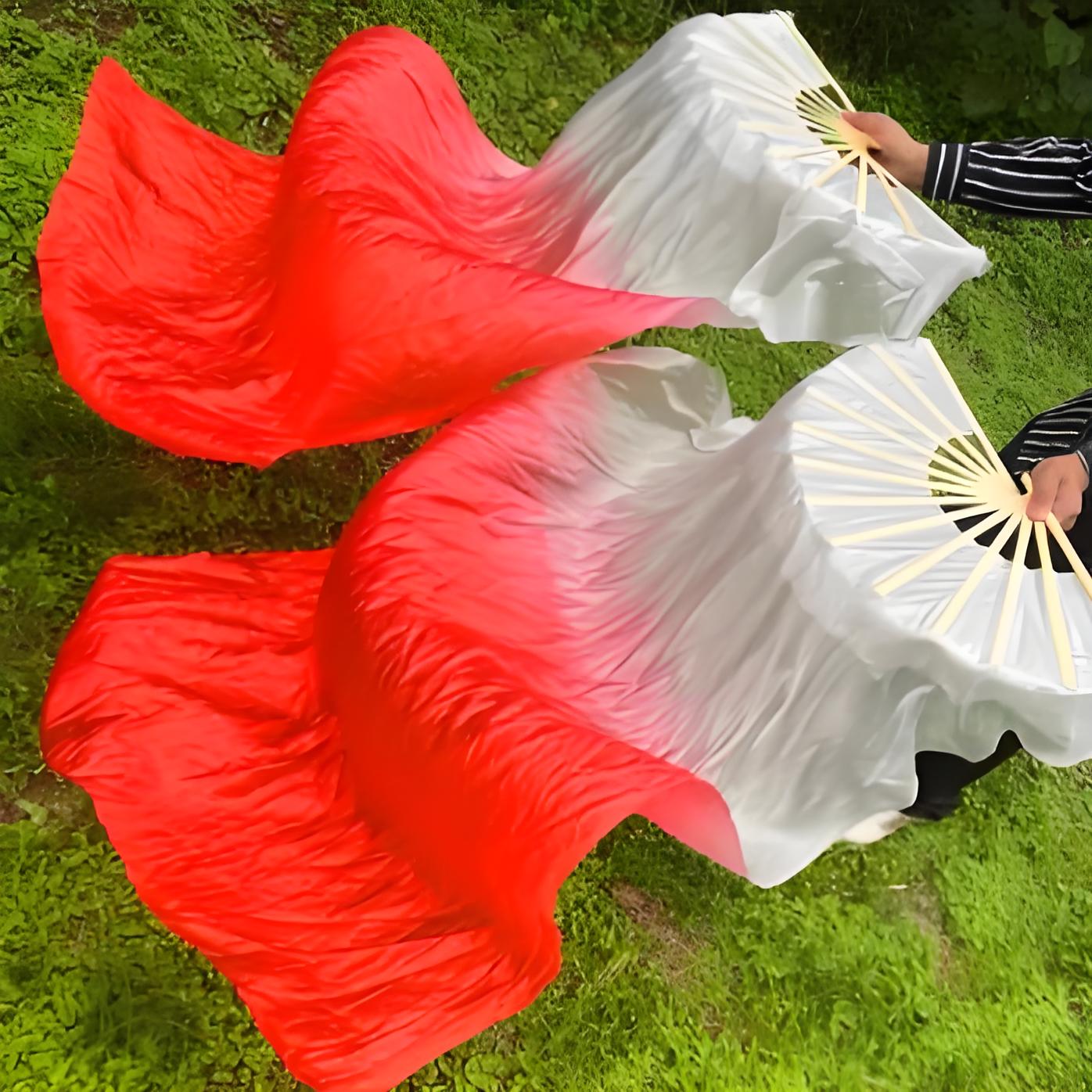 White & Red - Silk belly dance fan
