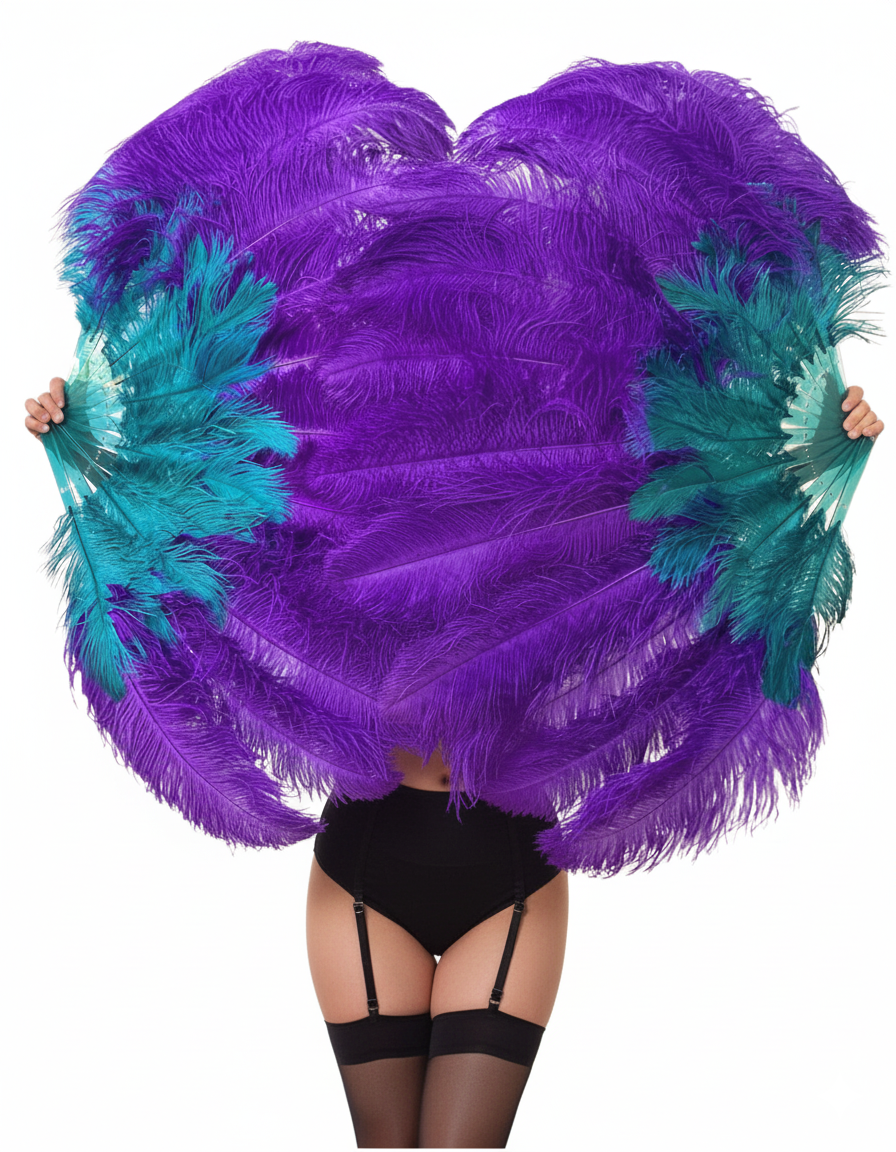 2 Layer Advanced mix color Ostrich Feather Fan 30"x54"