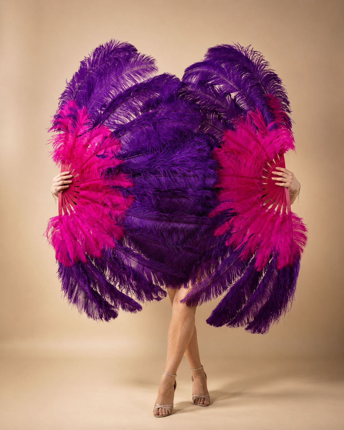 The Half-Moon Advanced Mix color Fan -  180°  2 Layer Ostrich Feather Fan 30"x60"