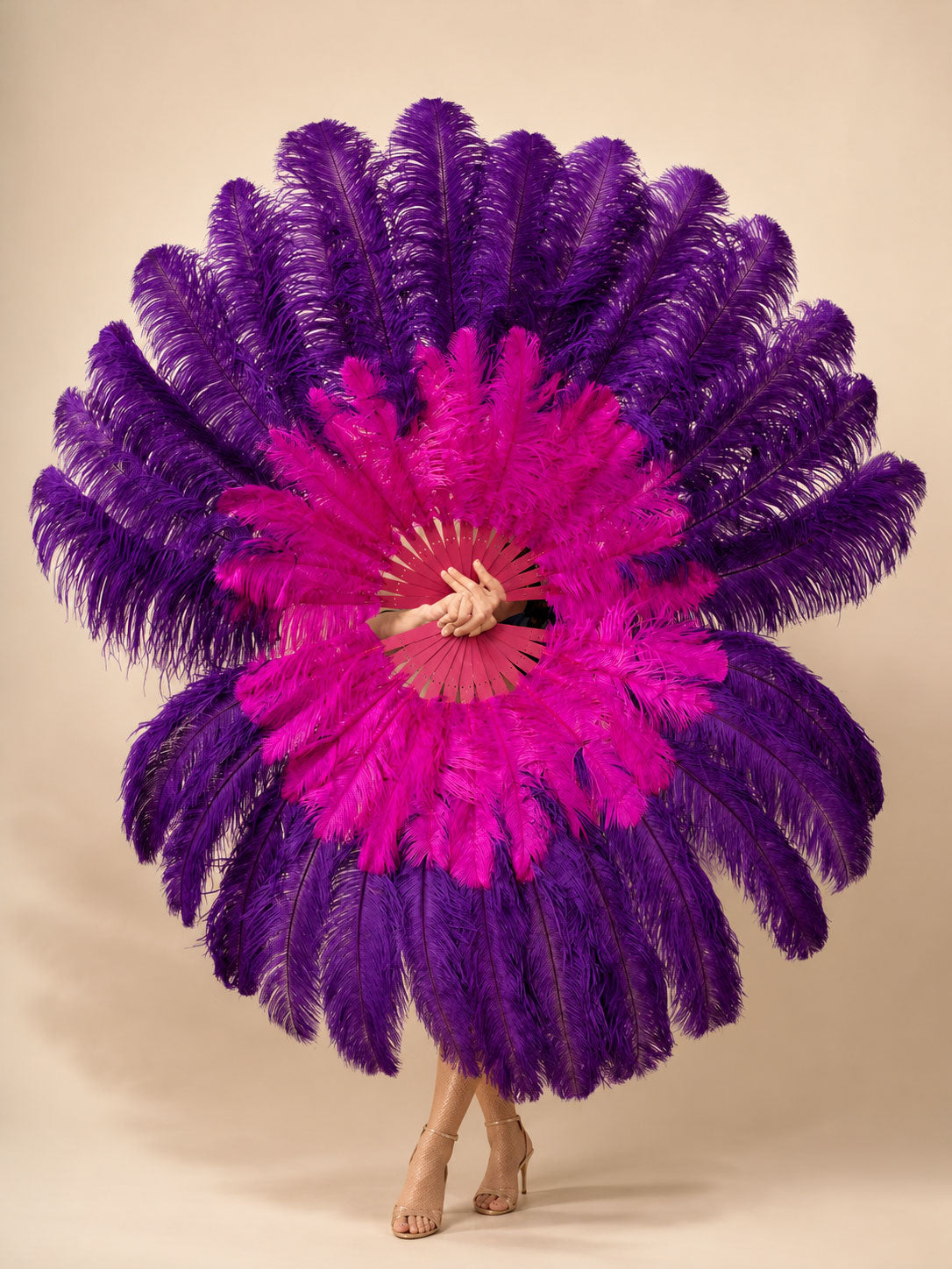 The Half-Moon Advanced Mix color Fan -  180°  2 Layer Ostrich Feather Fan 30"x60"