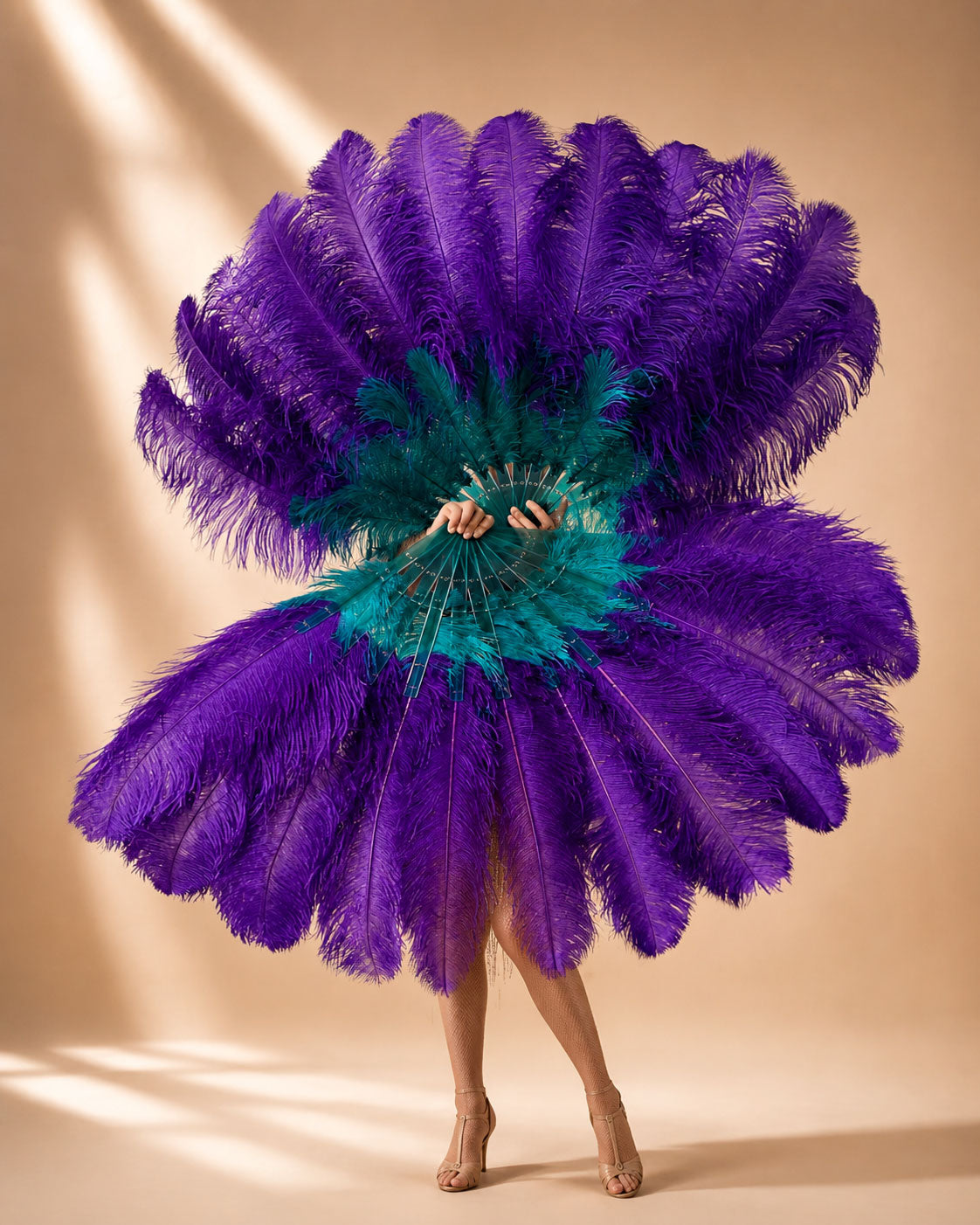 2 Layer Advanced mix color Ostrich Feather Fan 30"x54"
