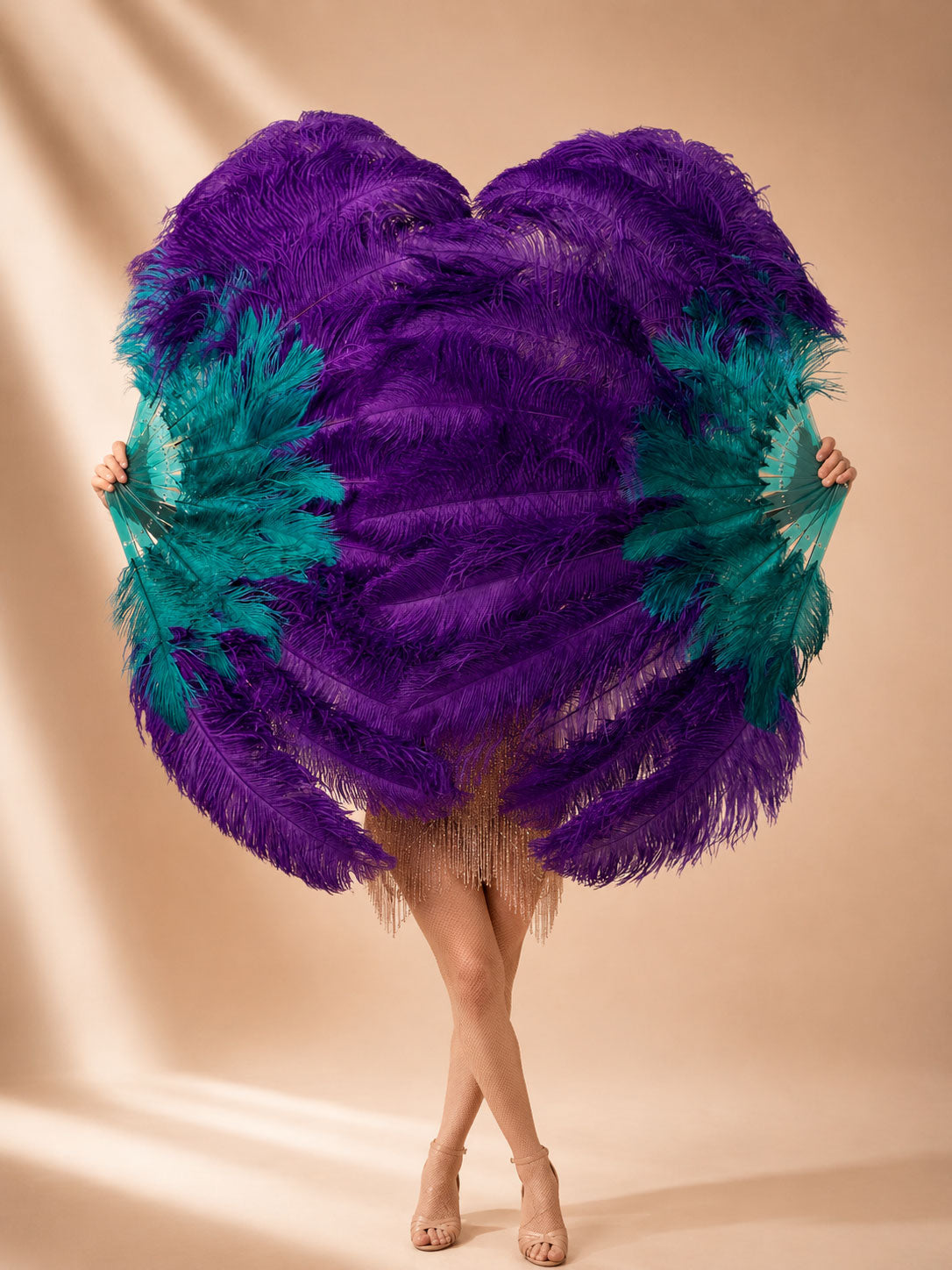 2 Layer Advanced mix color Ostrich Feather Fan 30"x54"