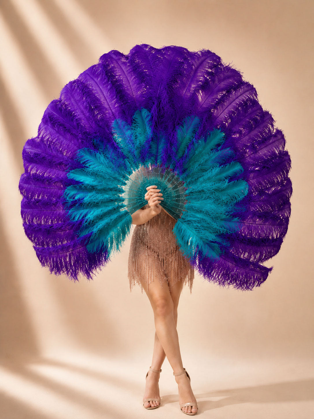 2 Layer Advanced mix color Ostrich Feather Fan 30"x54"
